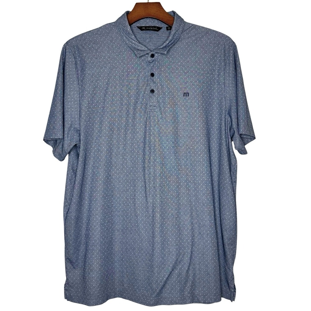 Travis Matthew Mens Golf Polo XXL Blue Gray Dot Pattern Outdoor Polo Shirt